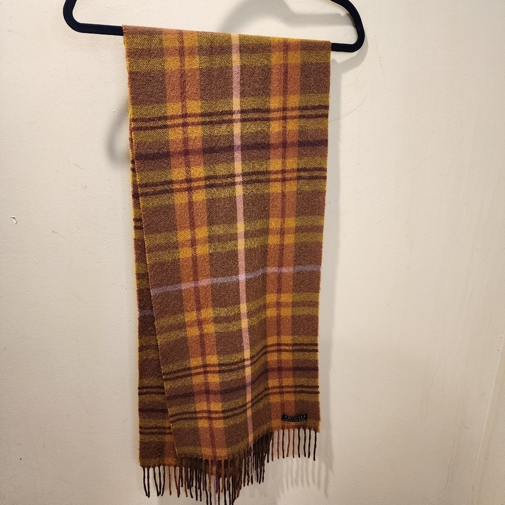 AMICALE merino Wool Plaid Unisex Fringe Scarf